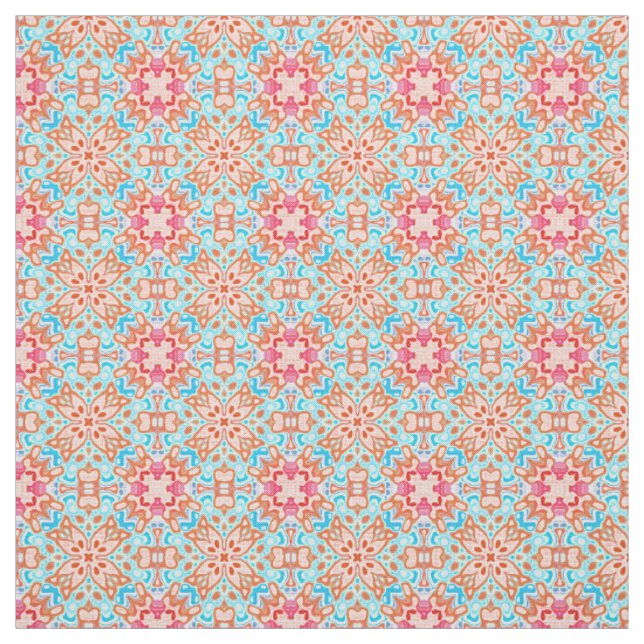Rosa Orange Türkis Retro Chic Mosaik Muster Stoff (Muster)