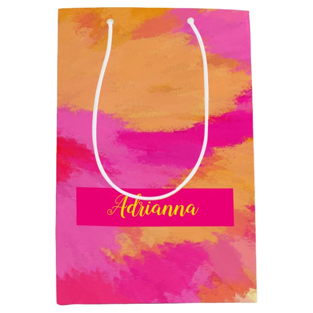Rosa, orange und gelbe Farbe Mittlere Geschenktüte (Vorderseite)