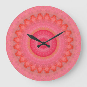  Rosa, orange und gelbe Mandala  Große Wanduhr