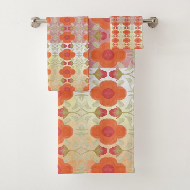 Rosa Orange und Grün Badhandtuch Set (Insitu)