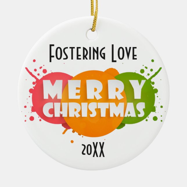 Rosa, Orange und Grün Frohe Weihnachtsgeschenk Fot Keramikornament (Vorne)