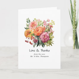 Rosa, orange und grüne Blumenhochzeit Dankeskarte