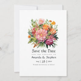 Rosa, orange und grüne Blumenhochzeit Save The Date