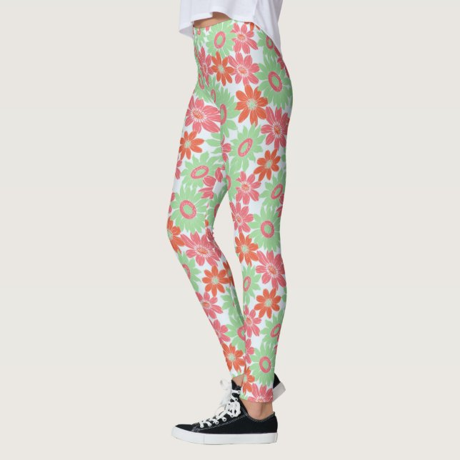 rosa Orange- und Grünmuster der Blume Leggings (Links)