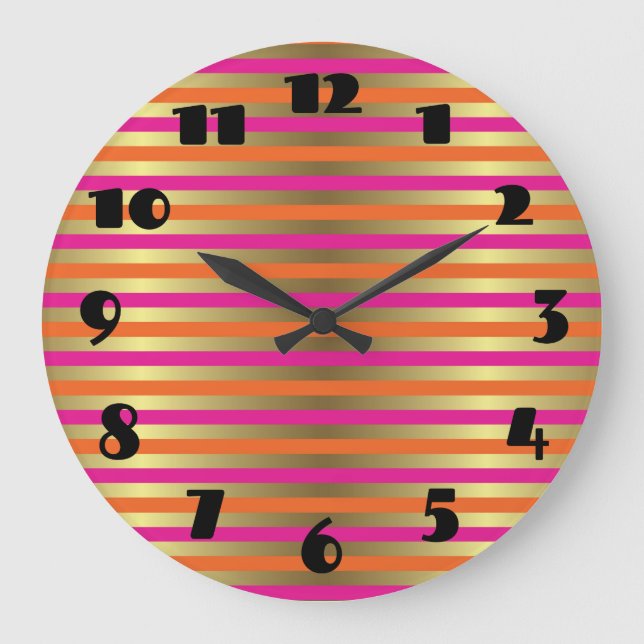 Rosa, orange und Imitate Metallische Goldrapen Große Wanduhr (Vorderseite)