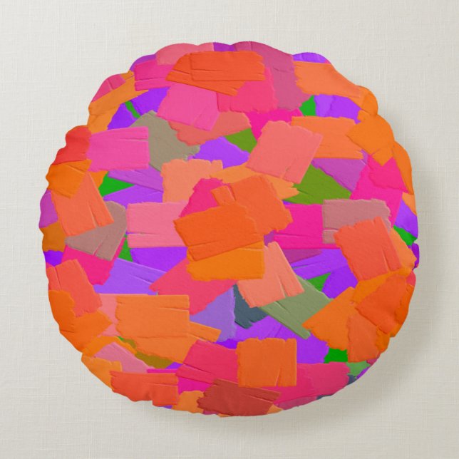 Rosa, orange und Lila Abstrakt Rundes Kissen (Vorderseite)
