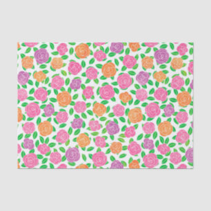 Rosa, orange und lila Rosen auf Weiß Seidenpapier
