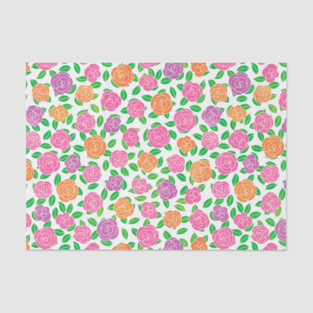 Rosa, orange und lila Rosen auf Weiß Seidenpapier (Vorderseite)