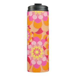 Rosa Orange und Rote Blume Power Retro Thermosbecher