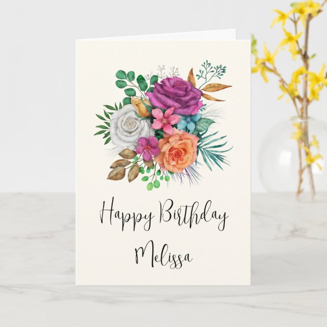 Rosa, Orange und Weiße Rosen Blumenstrauß Geburtst Karte (Gelbe Blume)