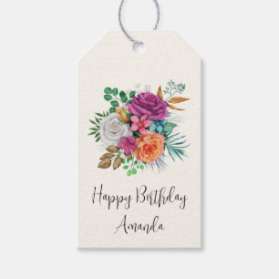 Rosa, Orange und Weiße Rosen Bouquet Geburtstag Geschenkanhänger