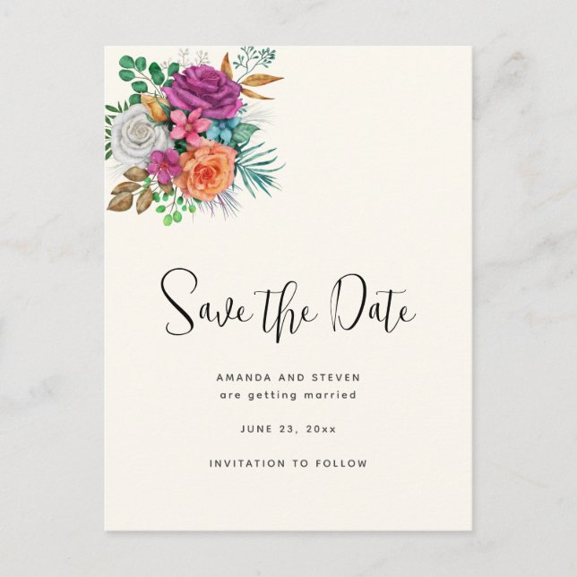 Rosa, Orange und Weiße Rosen Save the Date Einladungspostkarte (Vorderseite)