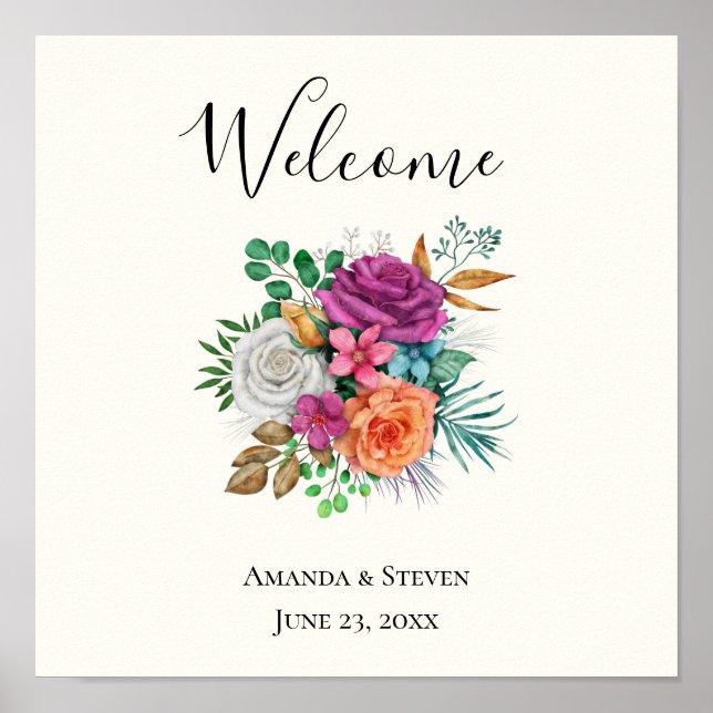 Rosa-, Orange- und Weißrosenblütenhochzeit Poster (Vorne)