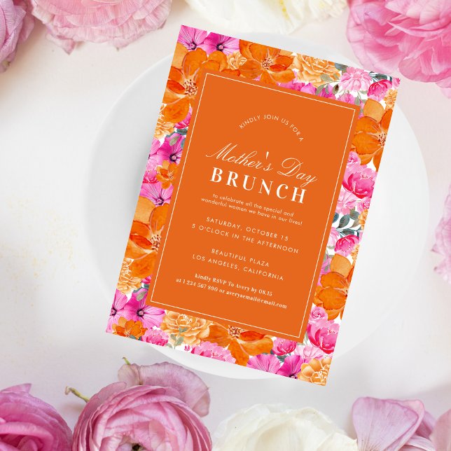 Rosa Orange Vibrant Garden Mother Day Brunch Einladung (Von Creator hochgeladen)