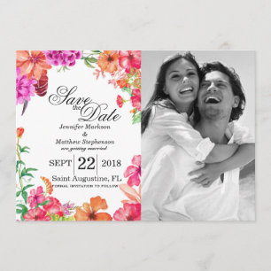 Rosa Orange Wasserfarbe Garten Save-the-Dates Einladung