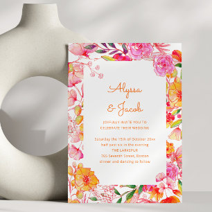 Rosa orange Wasserfarben Blumen süße Schrift Hochz Einladung