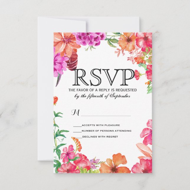 Rosa Orange Watercolor Garden RSVP Karten (Vorderseite)