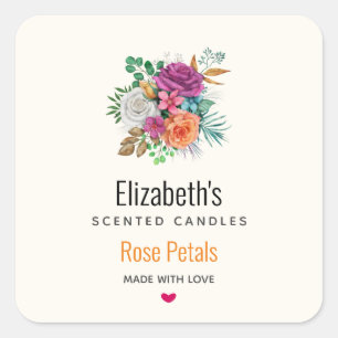 Rosa, Orange & White Roses Bouquet Candle Biz Quadratischer Aufkleber