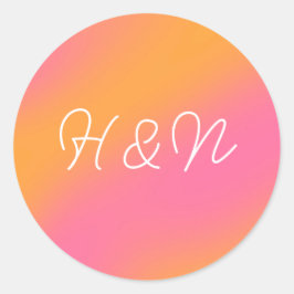 Rosa Orange White Simple Script Monogram Runder Aufkleber