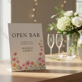 Rosa Orange Wildblumen Hochzeits-Open Bar Sockelschild