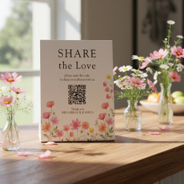 Rosa Orange Wilde Blumen Hochzeits-QR-Code Sockelschild