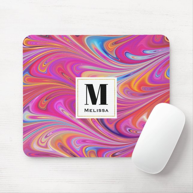 Rosa Orange Wirbel Groovy Design Mousepad (Mit Mouse)