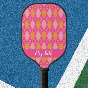 Rosa orangefarbene Argyle-Pickleball-Paddle mit in Pickleball Schläger