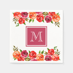 Rosa Orangefarbene Blume Mit Monogramm Serviette