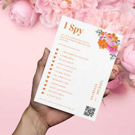 Rosa & orangefarbene Blütenhochzeit I Spy Hunt Gam Einladung