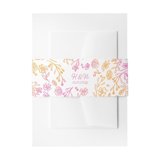 Rosa Orangefarbene Mit Monogramm Hochzeit Einladungsbanderole (Vorderseite Beispiel)