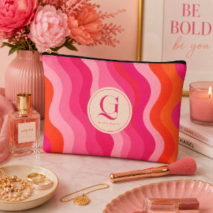 Rosa-orangefarbene Retro-Welle personalisiertes Mo Zubehörtasche