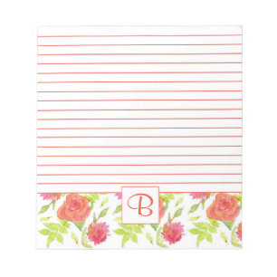 Rosa Orangefarbene Rose Monogramm Notizblock