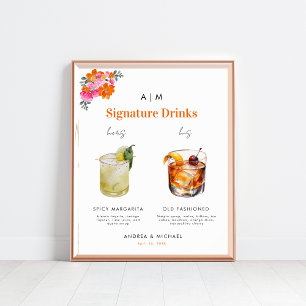 Rosa Orangefarbene Signatur Drinks Cocktail Hochze Poster
