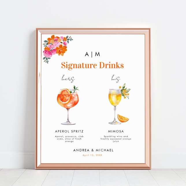 Rosa Orangefarbene Signatur Drinks Cocktail Hochze Poster (Von Creator hochgeladen)