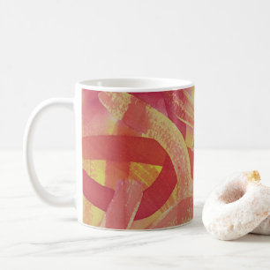 Rosa, orangefarbene und gelbe Streifen Wasserfarbe Kaffeetasse