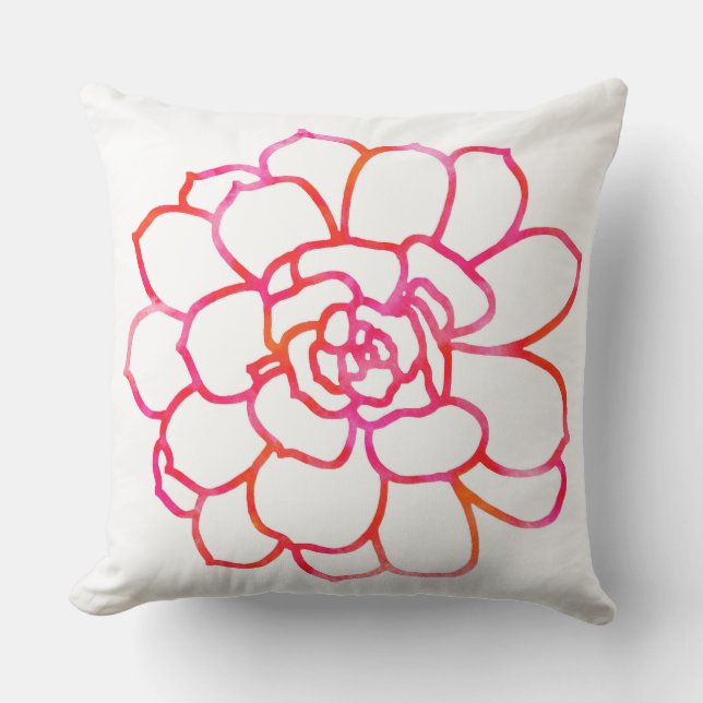 Rosa Orangen Wasserfarbe Sukkulent Kissen Für Draußen (Vorderseite)