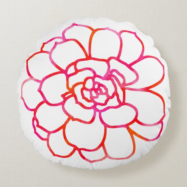 Rosa Orangen Wasserfarbe Sukkulent Rundes Kissen (Vorderseite)