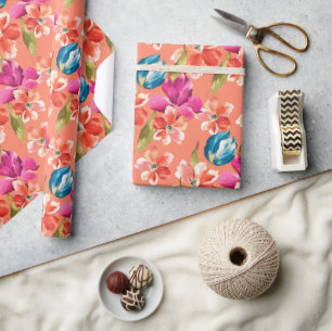 Rosa Orangenblauer Tulips Petunia Frühlingsblumen Geschenkpapier