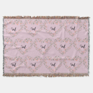 Rosa Orangenblüte und Grüne Herzmonogramm Decke
