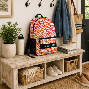 Rosa Orangengelbes Kunstmuster des Mitteljahrhunde Bedruckter Rucksack