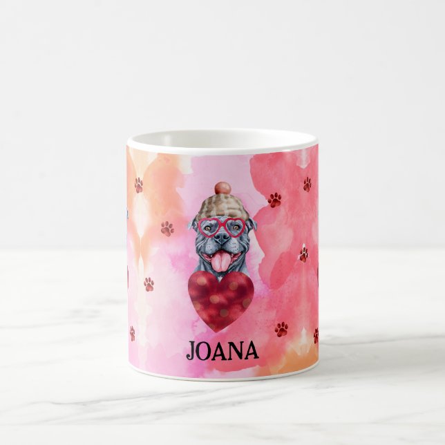 Rosa Orangengrauer Pitbull Valentinstag Geschenk H Kaffeetasse (Mittel)