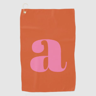 Rosa Oranges Fett Retro Monogramm Anfangsbuchstabe Golfhandtuch