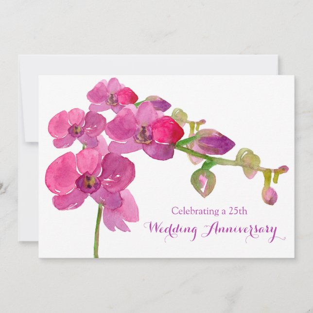 Rosa Orchid 25. Hochzeitstag Party Einladung (Vorderseite)