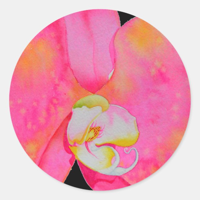Rosa Orchid Aquarellmalerei tropische Blume Runder Aufkleber (Vorderseite)