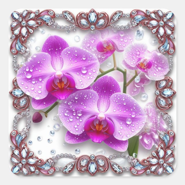 Rosa Orchid-Blume Quadratischer Aufkleber (Vorderseite)