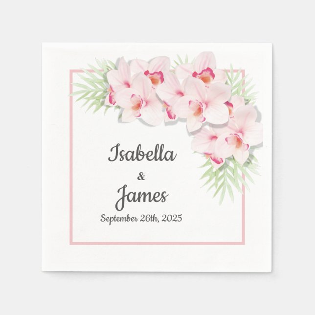 Rosa Orchid Floral Wedding Napkins Serviette (Vorderseite)