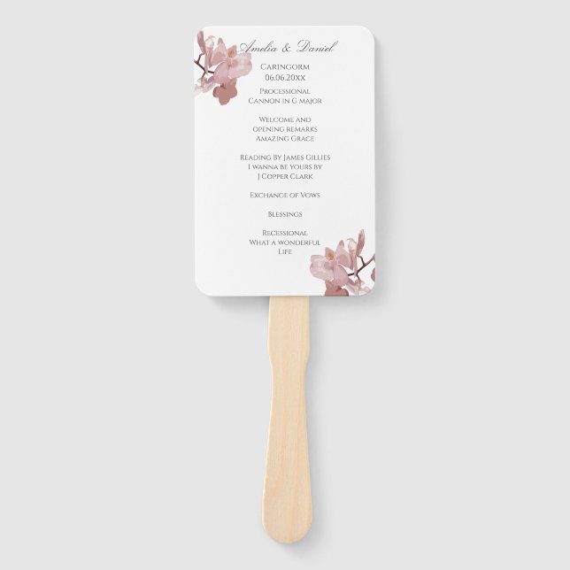 Rosa-Orchid-Hochzeitsprogramm Fächer (Vorderseite)
