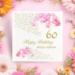 Rosa Orchid Watercolor Gold Glitzer 60. Geburtstag Serviette