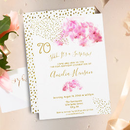 Rosa Orchid Watercolor Gold Glitzer 70. Geburtstag Einladung