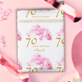 Rosa Orchid Watercolor Gold Glitzer 70. Geburtstag Geschenkpapier